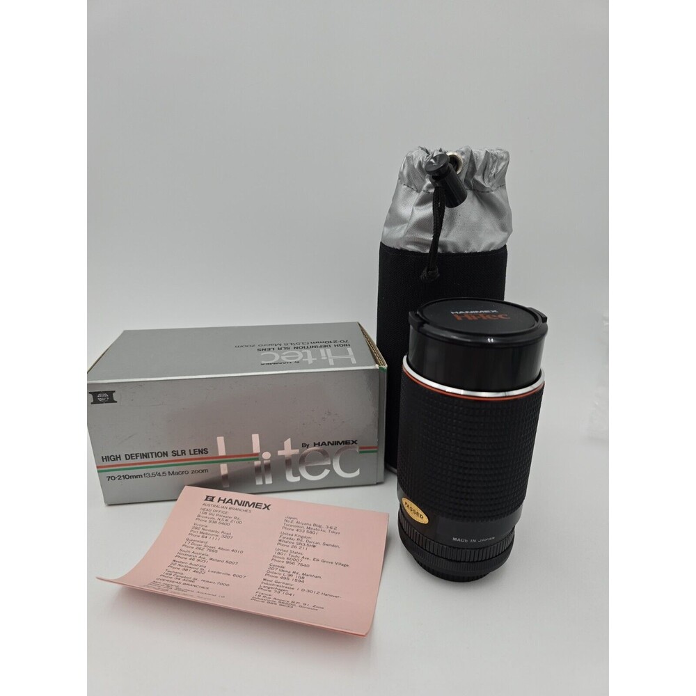 Vintage Hanimex Lens 70-210MM‎ F3.5-4.5 Macro Zoom Covers Case Box For Canon FD